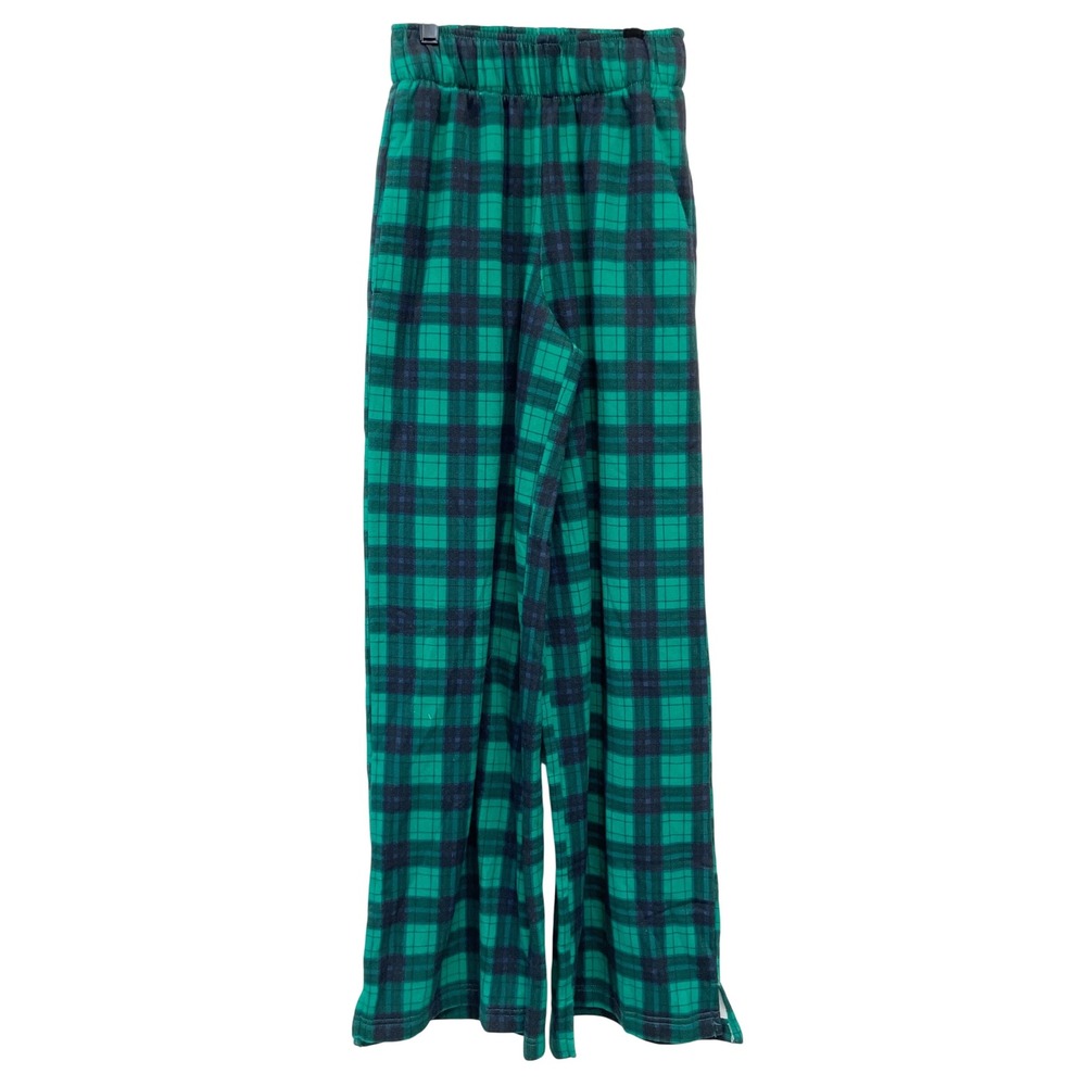 Grayson/Threads Women's Green‎ Plaid Fleece Wide Leg Pajama Pants Size XXS